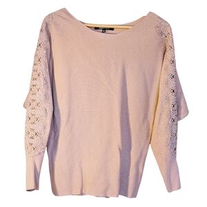 Sweet Rain Light Pink V-Neck Sweater with Lace Sleeves L Rhinestone Fairy